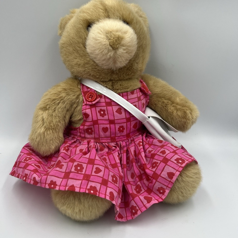 13" Vintage Bear Beige Plush Build-A-Bear W Pink Dress, White Purse & Bloomers
